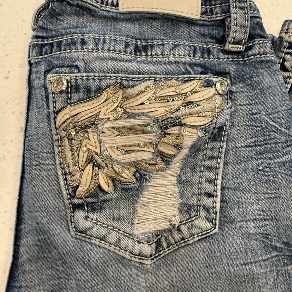 Miss Me Distressed Low Rise Boot Stretch Slim Fit Jeans w/Embellishments 29/30 - Picture 9 of 16